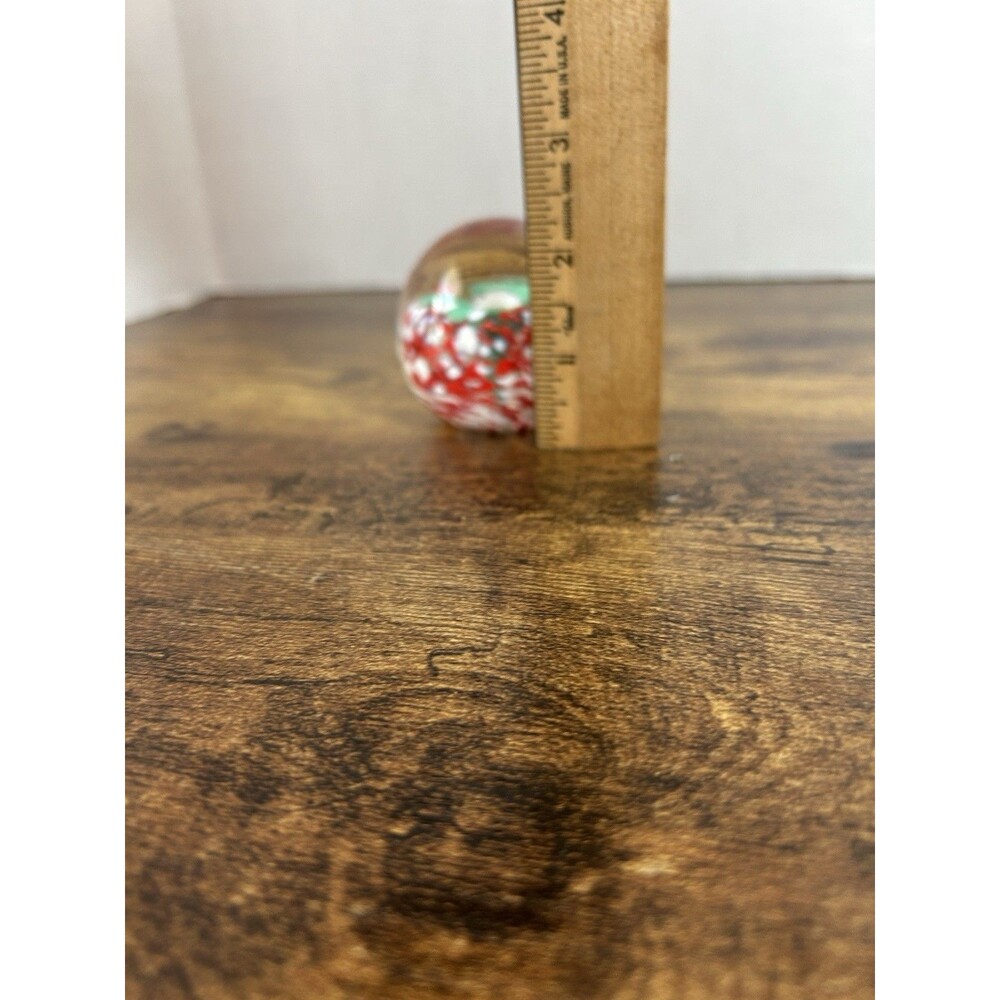Vintage Art Glass Paperweight Floral Millefiori Red White Green Flower Orb Ball - Picture 9 of 10